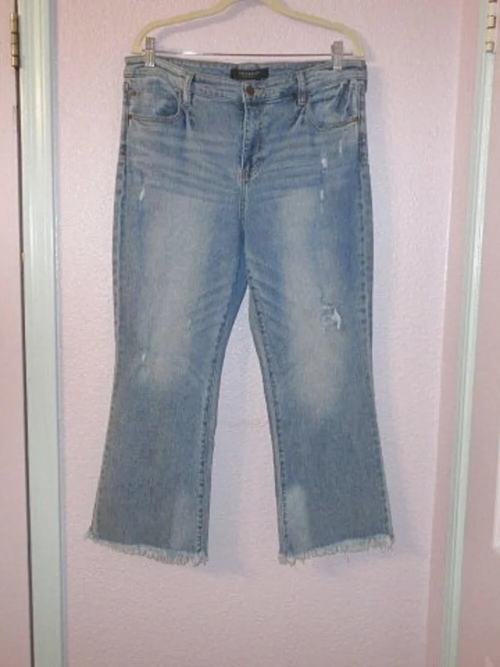Liverpool Denim Jeans Size 12 31 Hannah Crop Flare Laramie High Rise Fringe EUC